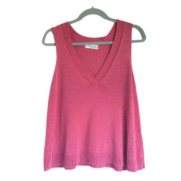 Anthropologie Tank Top Knit Womens Medium Pink V-Neck Sleeveless Cotton Blend - Picture 2 of 9
